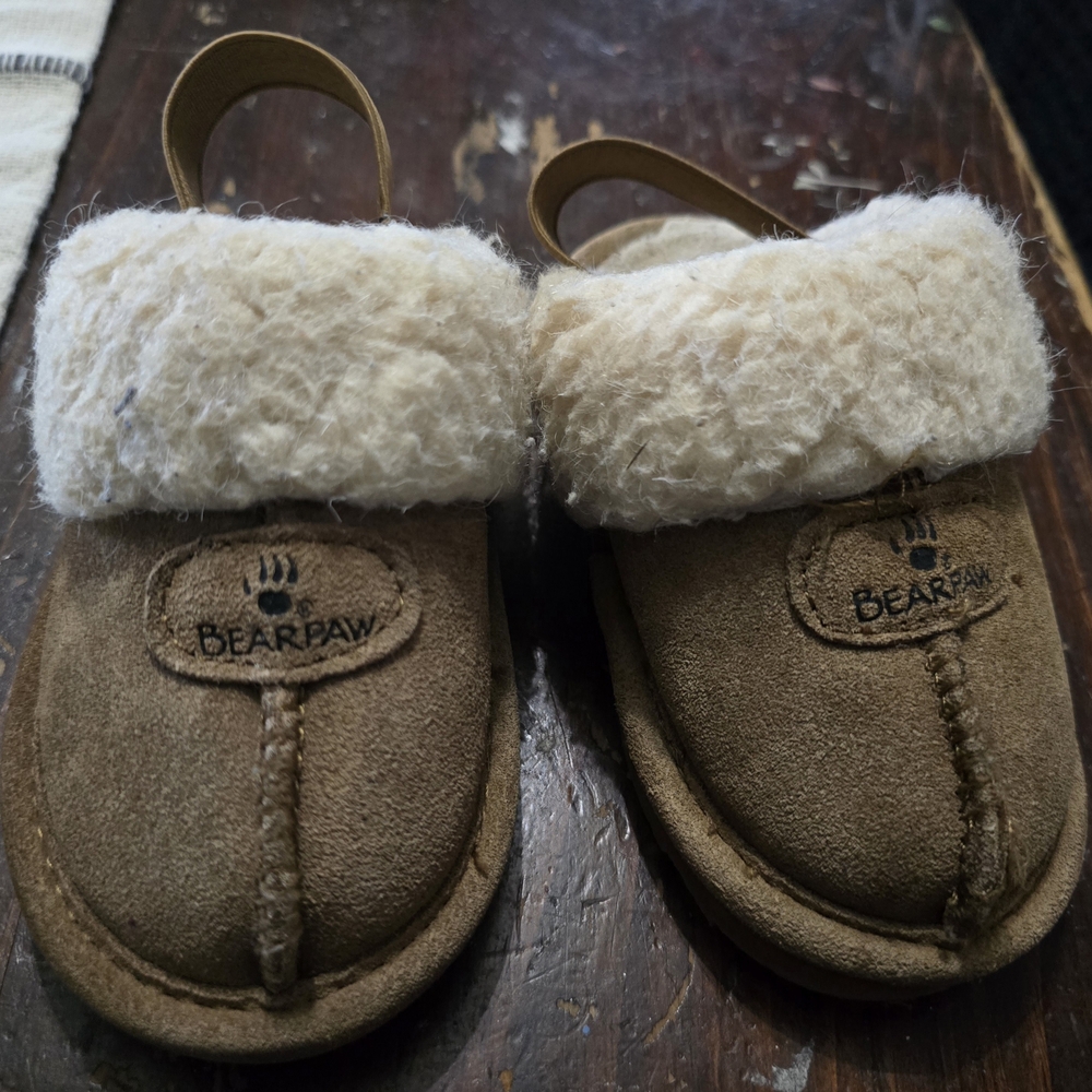 Bearpaw Brown Suede Slippers with Cream Fur